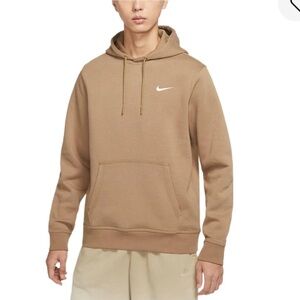 Nike Men's Tan Hoodie with Embroidered Swoosh Logo, XL